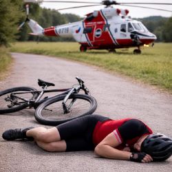 Pes vběhl cyklistovi pod kolo. Zraněného transportoval vrtulník. Majitelka má problém